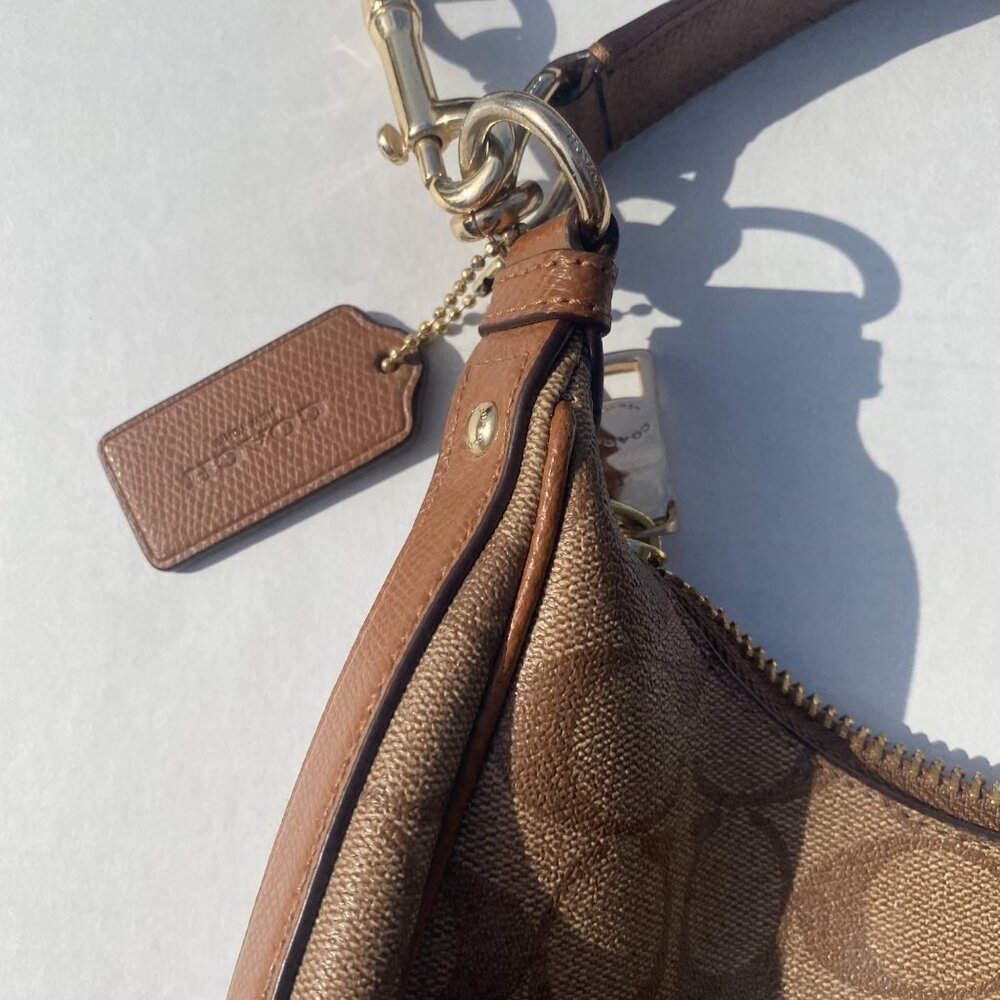 Coach Brown Signature Coated Canvas and Leather Harley Hobo - Picture 12 of 16